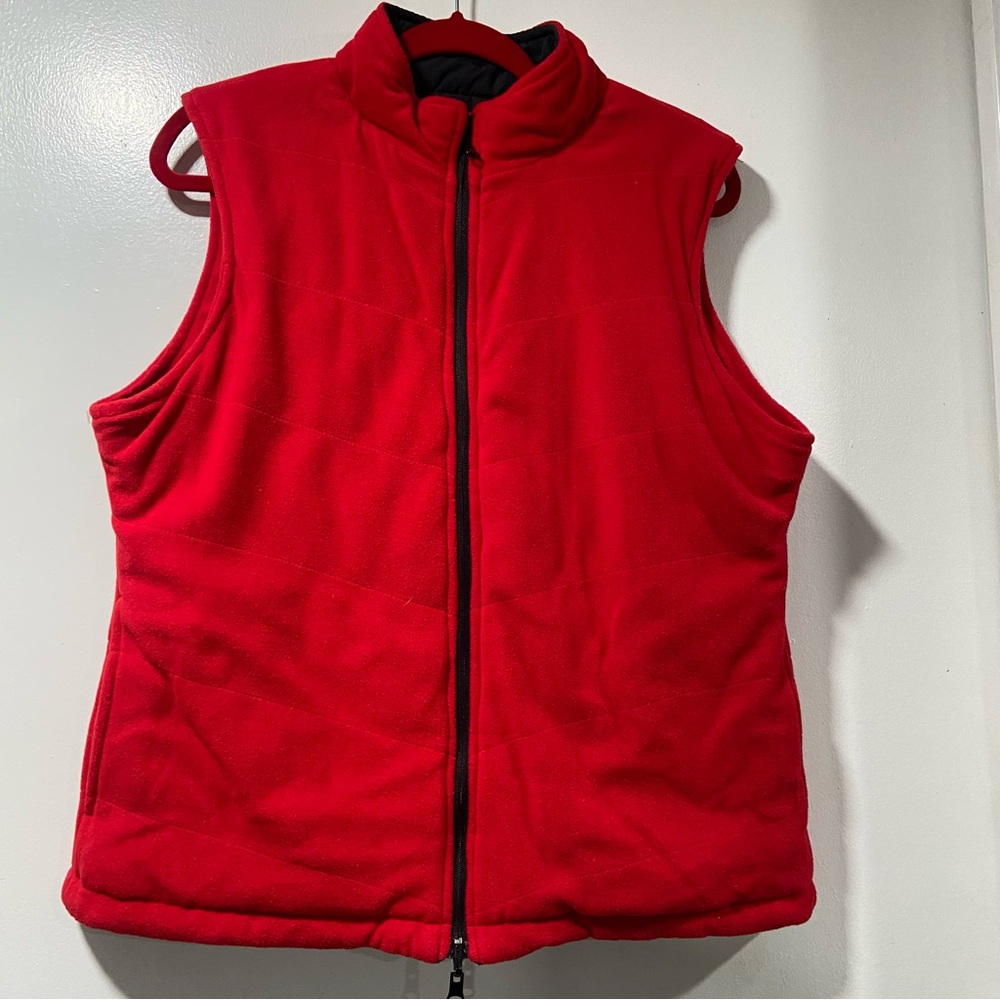 Sears Roebuck Red & Black Missy Reversible Active Puffy Fleece Vest Medium